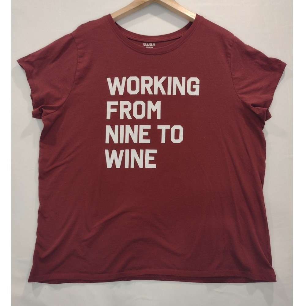 Women's Maroon Working From Nine to Wine‎ Novelty Graphic Shirt Size XXL